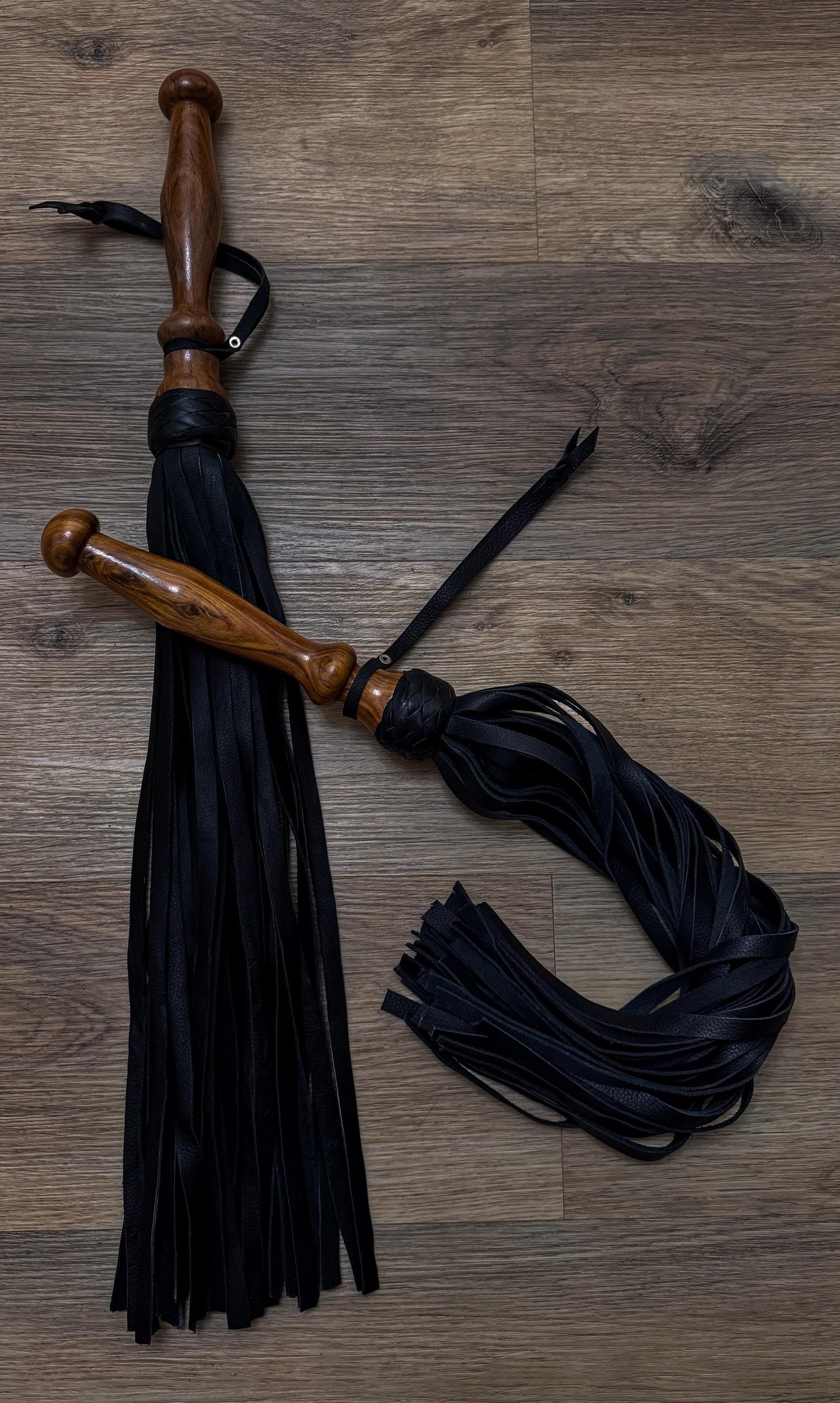 Leather BDSM Flogger With Wide Tails Heavy Fetish Spanking Whip With Wooden Handle