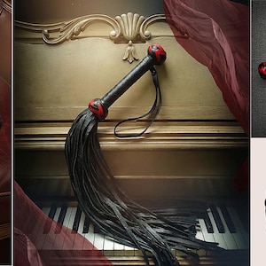 Leather BDSM Flogger With Long Tails Heavy Fetish Spanking Whip With Wooden Handle image 10
