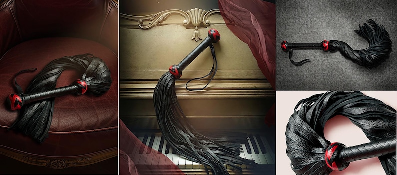 Leather BDSM Flogger With Long Tails Heavy Fetish Spanking Whip With Wooden Handle image 10