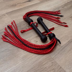 Leather BDSM Flogger With Long Tails Heavy Fetish Spanking Whip With Wooden Handle image 18
