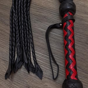Leather BDSM Flogger With Long Tails Heavy Fetish Spanking Whip With Wooden Handle image 17