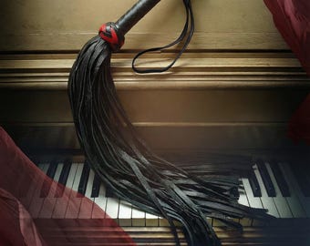Handmade Leather Flogger Black and Red BDSM Heavy  Whip with 70 Tails