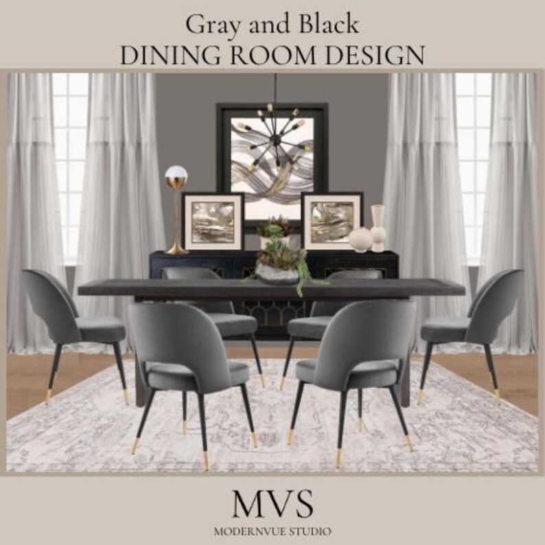 Gray and Black Dining Room Design Mood Board Neutral Contemporary