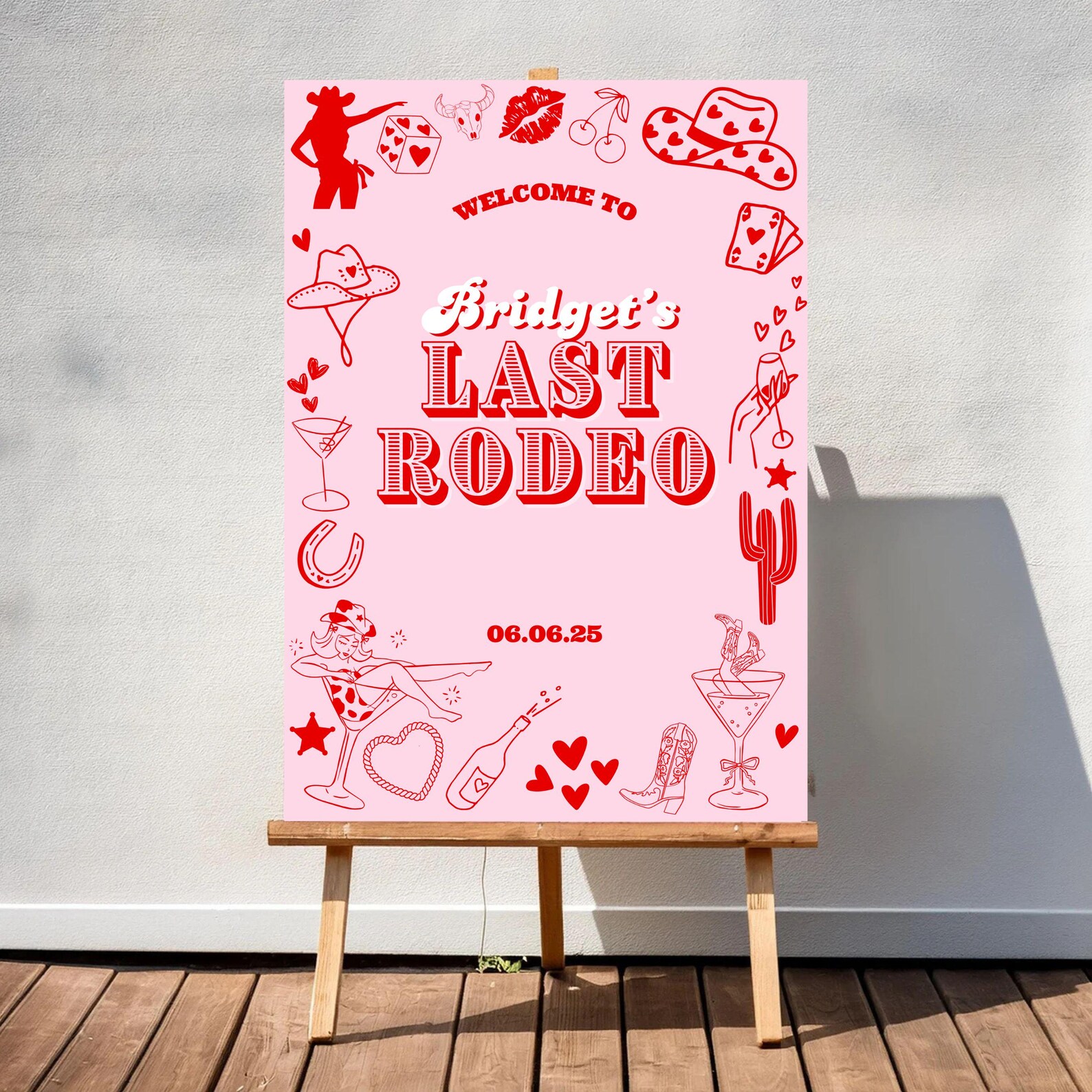 Last Rodeo Cowgirl Welcome Sign, Pink Bachelorette Party (digital ...