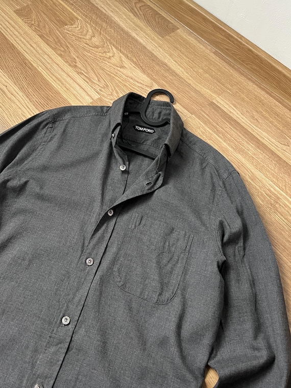 Tom Ford, TOM FORD Men’s Gray Button Up Dress Shirt 39 15.5 Slim Fit Cotton Blend