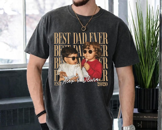 Custom Dad Photo Shirt with Kids Photo, Personalized Portrait Graphic, Grandpa Gift, Best Dad Ever Shirt, New Dad Gift, Grandpa Shirt