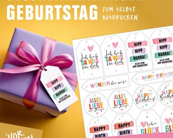 Printable Birthday Gift Tags | PDF PNG SVG | DIY Gift Tags | Printable Gift Tags | Instant Download