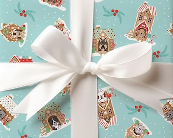 Gingerbread Dog House wrapping paper sheets, gift wrap for dog lovers, premium Christmas gift wrap sheets, cute wrapping paper for children