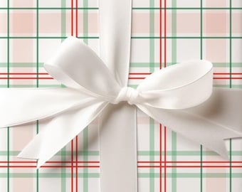 Peppermint Plaid christmas wrapping paper, farmhouse plaid holiday gift wrap, preppy christmas wrapping paper, premium gift wrap sheets