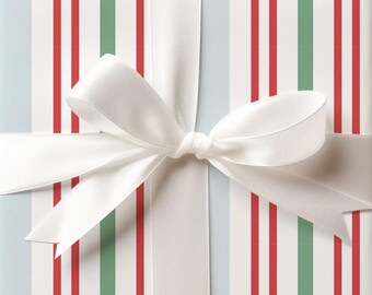 Retro Stripe Christmas Wrapping Paper: Light Blue, Red & Green