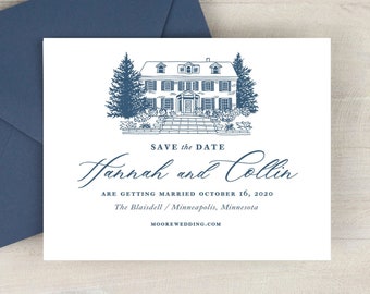 Save the Date Destination Wedding Venue Illustration Longest Time Design PRINTED Venue Illustration Save the Date Digital Venue Sketch
