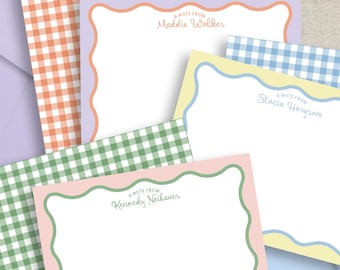 Personalized Wavy Border Note Cards: Gingham Stationery Set