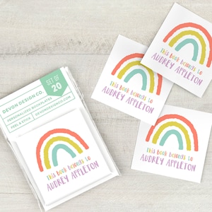 kids custom book labels, 2 inch childrens bookplate stickers, rainbow bookplates, set of 20, gift for book lover, gift for teacher