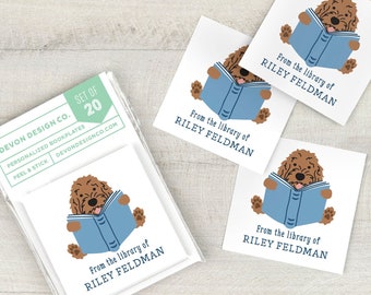 Pegatinas personalizadas para ex libris con perro doodle, ex libris infantiles de 2 pulgadas con perro, lindas pegatinas para etiquetas de libros infantiles, regalo para dueños de doodle