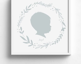 child silhouette portrait, custom silhouette, custom home decor, personalized christmas gift, modern silhouette print, unframed print