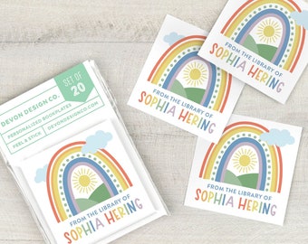 kids rainbow custom bookplates, 2 inch childrens book stickers, rainbow book labels, book club gift, gift for book lovers, gift for teacher