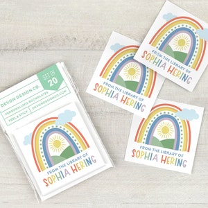 kids rainbow custom bookplates, 2 inch childrens book stickers, rainbow book labels, book club gift, gift for book lovers, gift for teacher image 1