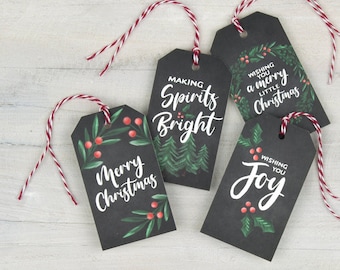 Festive christmas gift tags, rustic holiday greenery, christmas packaging, set of 12 tags, ready to ship