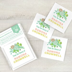 personalized book labels, 2 inch floral bookplate stickers, custom bookplates, set of 20, book club gift, gift for teacher