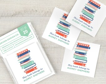 personalized bookplates, 2 inch custom bookplate stickers, set of 20, book club gift, gift for book lover, teacher gift