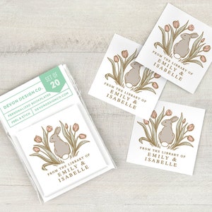 Personalized Bunny Book Labels: Children&#39;s Bookplate Stickers (Set of 20)