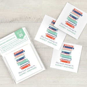 personalized bookplates, 2 inch custom bookplate stickers, set of 20, book club gift, gift for book lover, teacher gift