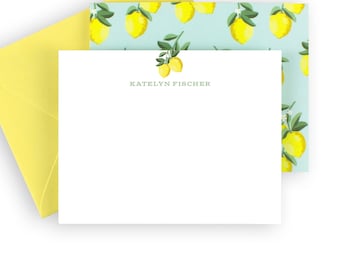 Personalized notecard set, lemon notecards, personalized stationery for her, lemon stationery, citrus notecards, personalized gift