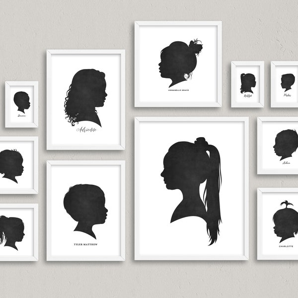 custom silhouette portrait print, christmas gift for mom, soft black farmhouse style print, dad gift, gift under 40, unframed art print