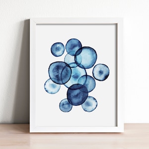 blue and white abstract watercolor print, blue home decor, indigo blue modern watercolor, abstract print, cobalt blue wall decor