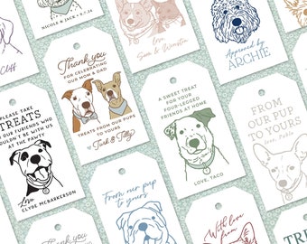 Custom Dog Drawing Wedding Favor Tags: Personalized Pet Illustration