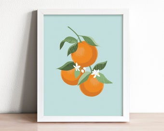 orange art print, orange wall art, kitchen art, citrus wall decor, orange kitchen decor, fruit wall art print, orange nursery art print