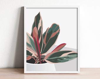 Stromanthe triostar plant print, tricolor plant art print, tropical wall art, botanical print, tropical home decor, boho wall art
