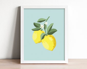 lemon art print, lemon wall art, kitchen art, citrus wall decor, lemon kitchen decor, fruit wall art print, lemon nursery art print