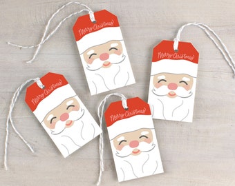 cute santa claus gift tags, Christmas gift tags for kids, gift tags for wrapping christmas gifts, set of 12 printed tags, ready to ship