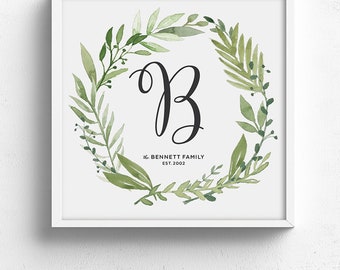 Family name print, first anniversary gift, family monogram print, custom home decor, housewarming gift, modern farmhouse wall decor,unframed