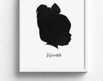 custom silhouette portrait, custom christmas gift for mom, black and white silhouette print, grandparents gift, family keepsake art print