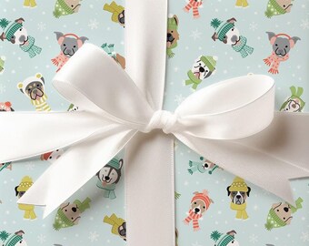 winter dogs wrapping paper sheets, cute christmas gift wrap for kids, premium holiday gift wrap, colorful holiday gift wrap for dog lover