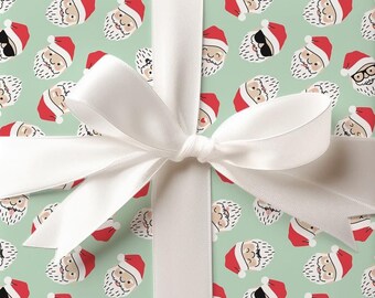Silly Santa Emoji Christmas wrapping paper, Santa Claus holiday gift wrap for kids, Funny Santa faces, premium gift wrap sheets