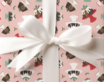 Figgy pudding Christmas wrapping paper, cute plum pudding holiday gift wrap, pink christmas wrapping paper, premium gift wrap sheets