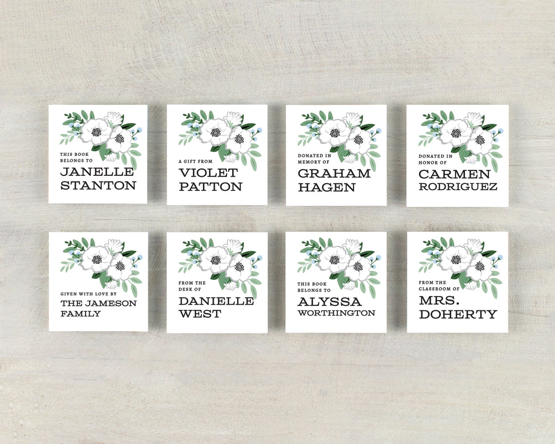 Personalized Book Labels Floral Bookplate Stickers Custom Etsy