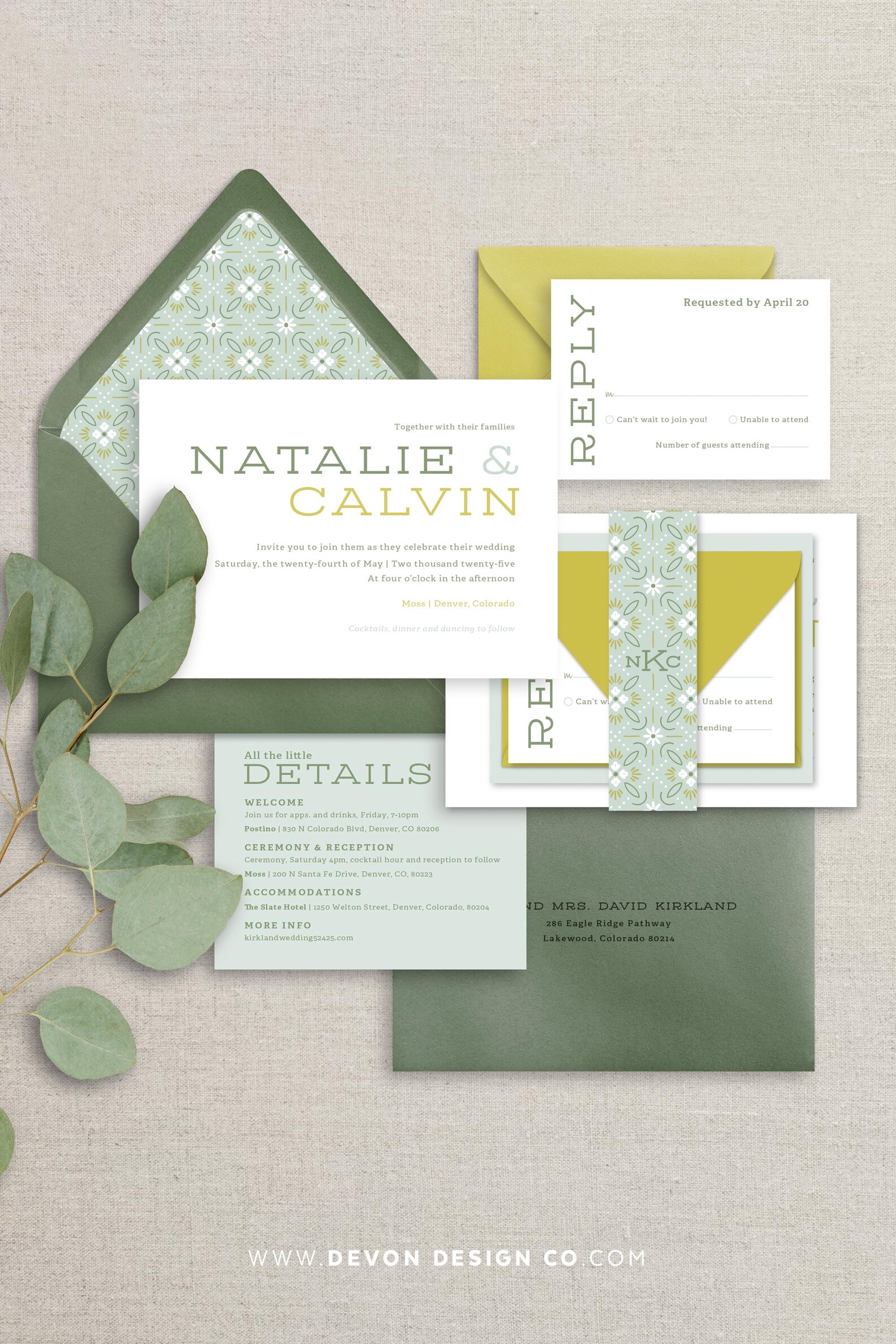 Modern Tile Wedding Invitations, Green Invitation Suite, Chartreuse ...