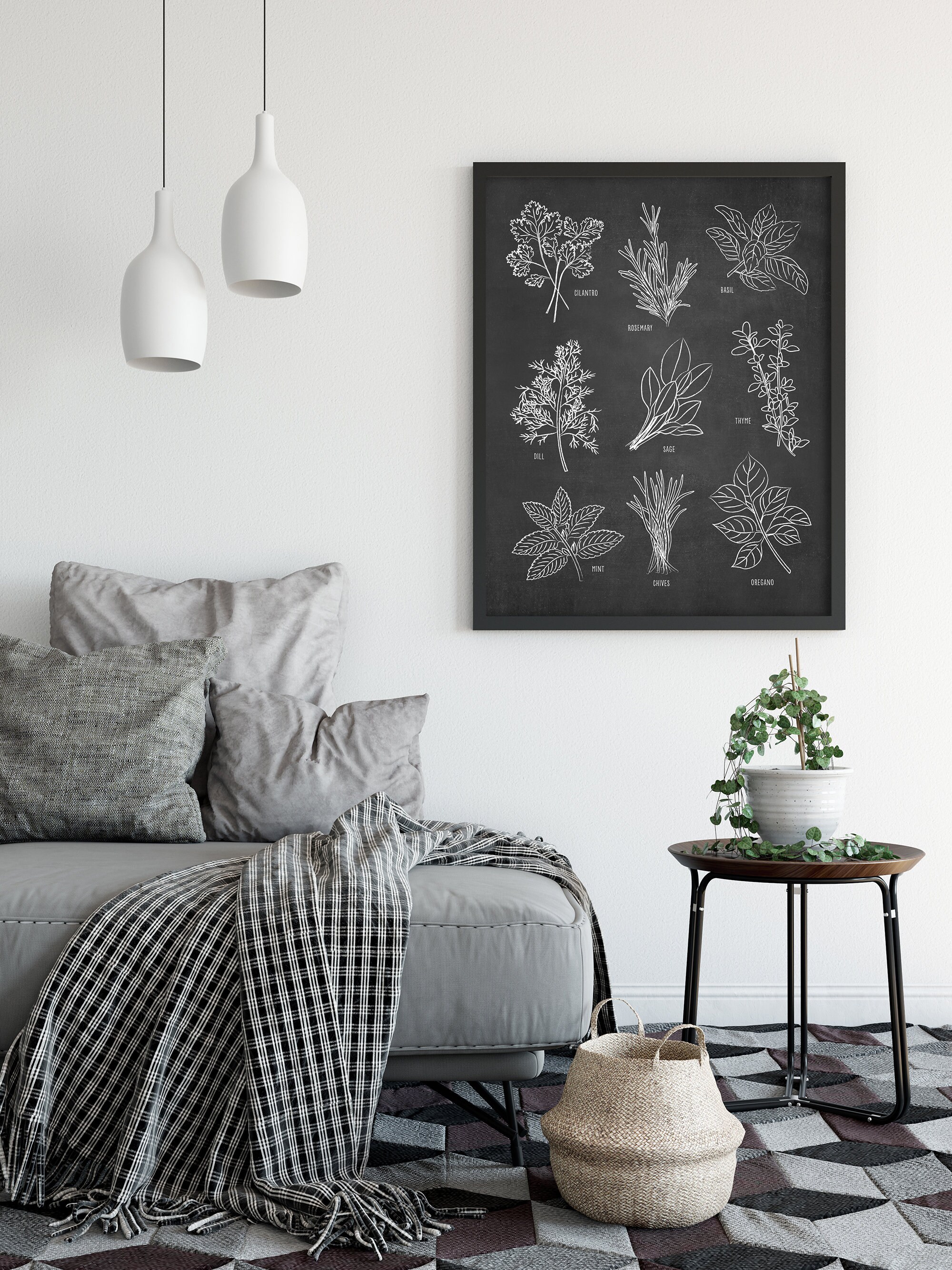 Kitchen Herb Wall Art Print, Botanical Kitchen Art, Chalkboard Kitchen ...