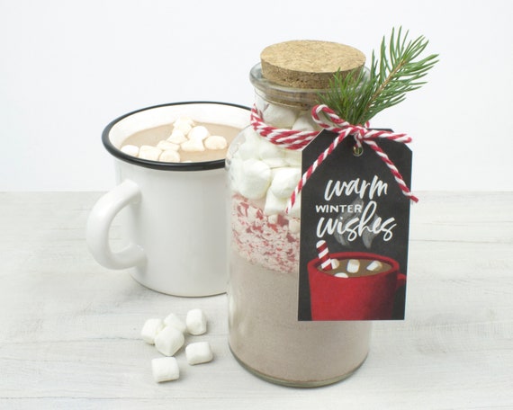 hot cocoa gift tags, homemade christmas cocoa tags, holiday packaging, hot chocolate gift tags, set of 12 printed tags, ready to ship