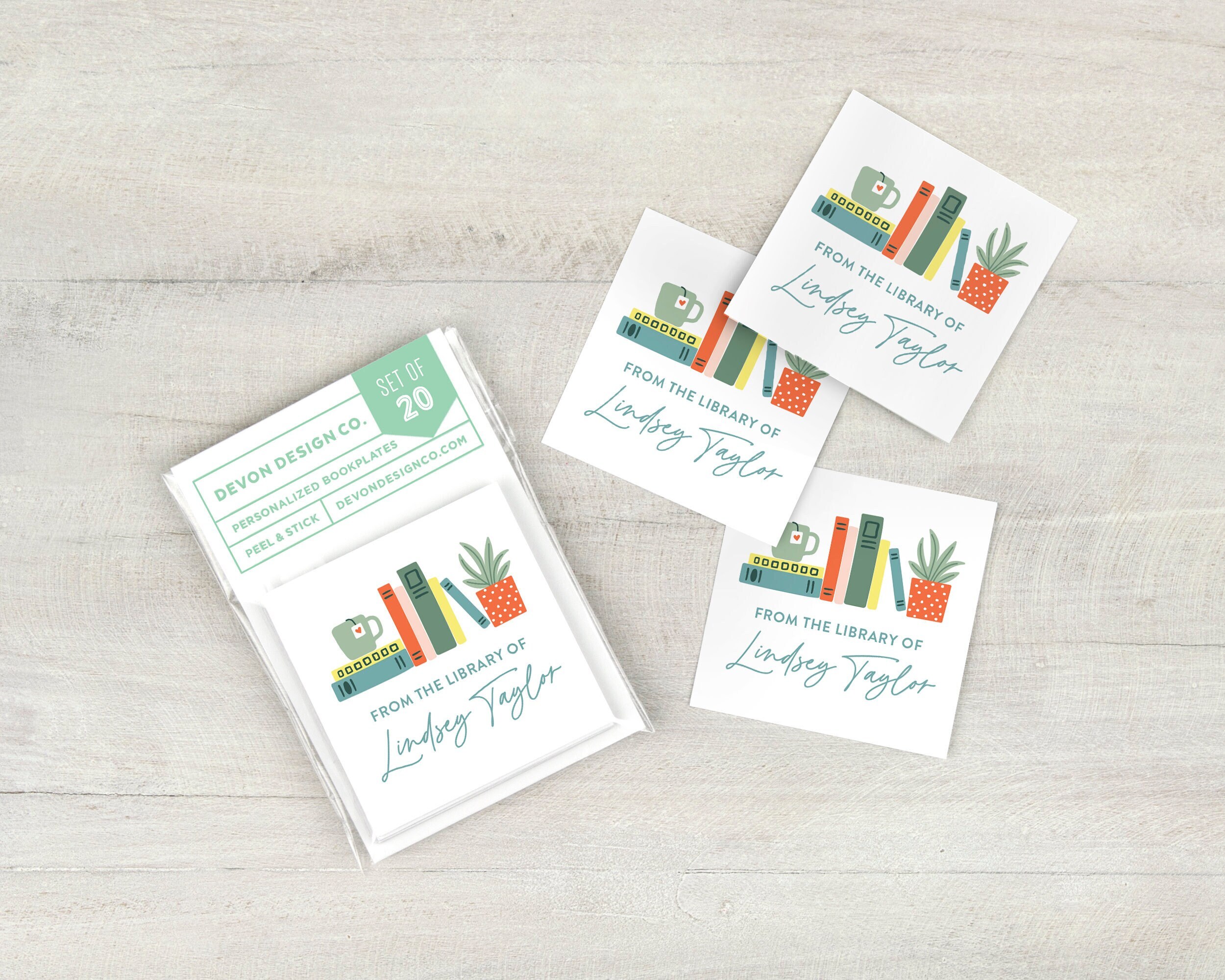 Personalized Bookplates With Cute Bookshelf Illustration, 2 Inch Custom ...