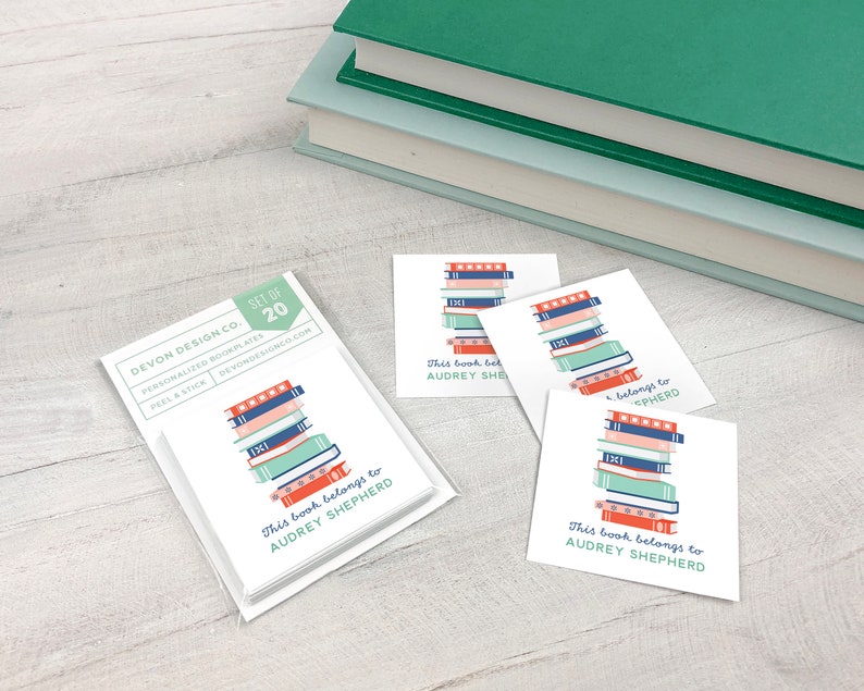 personalized bookplates, 2 inch custom bookplate stickers, set of 20, book club gift, gift for book lover, teacher gift image 4