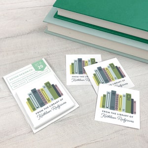 personalized bookplates with colorful books, 2 inch custom book label stickers, sets of 20, book club gift, gift for readers or teacher gift image 4