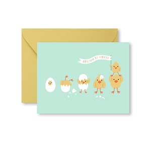 Cute Easter chicks card, Happy spring card with playful chicks, folded card with envelope, blank on inside