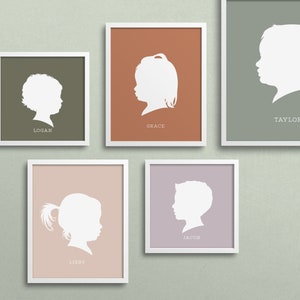 modern silhouette portrait, giclee art print, christmas gift for mom, custom silhouette portrait, child silhouette print, unframed art print