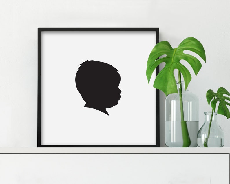 custom silhouette portrait, custom christmas gift for mom, black and white silhouette print, grandparents gift, family keepsake art print image 10