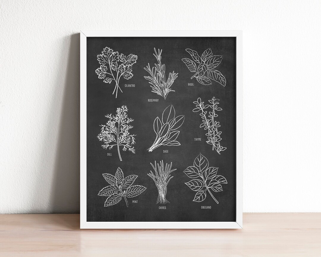 Kitchen Herb Wall Art Print, Botanical Kitchen Art, Chalkboard Kitchen ...